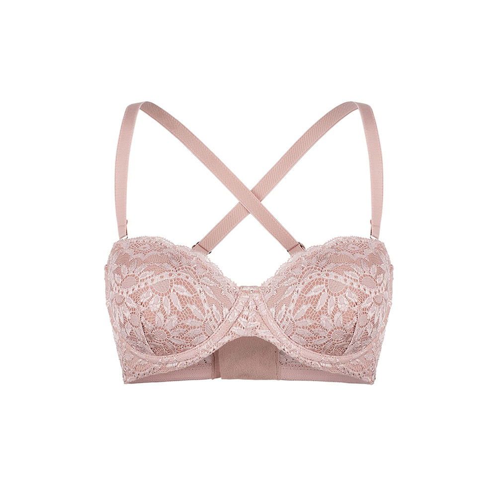 Sutiã Sem Alça Com Bojo Em Renda Riviera BLUSH