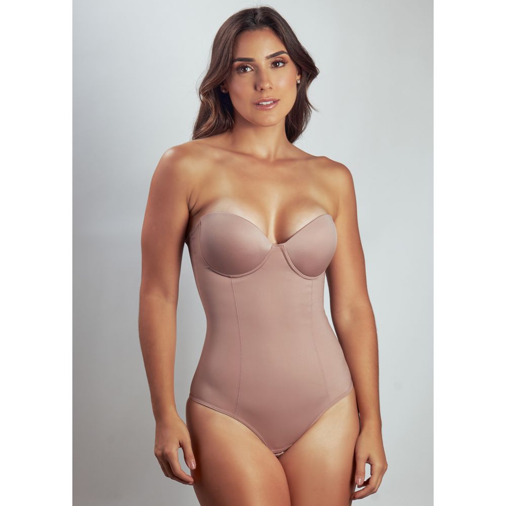 Modelador Body Com Bojo Reforço Frontal E Alça Removível Elegance CASTANHA