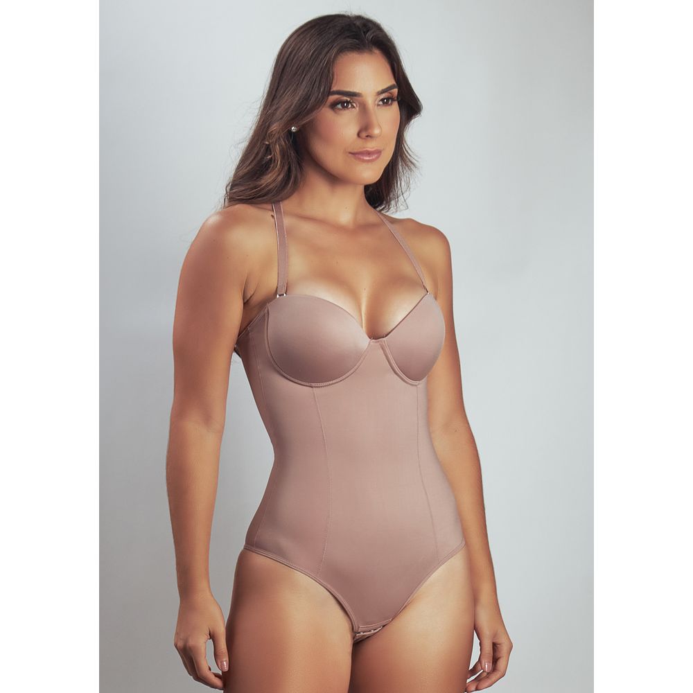 Modelador Body Com Bojo Reforço Frontal E Alça Removível Elegance CASTANHA