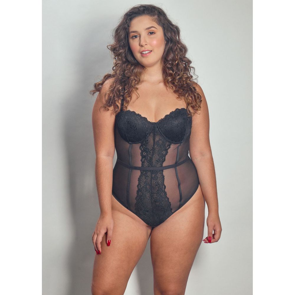 Body Em Tule E Renda Jasmine PRETO