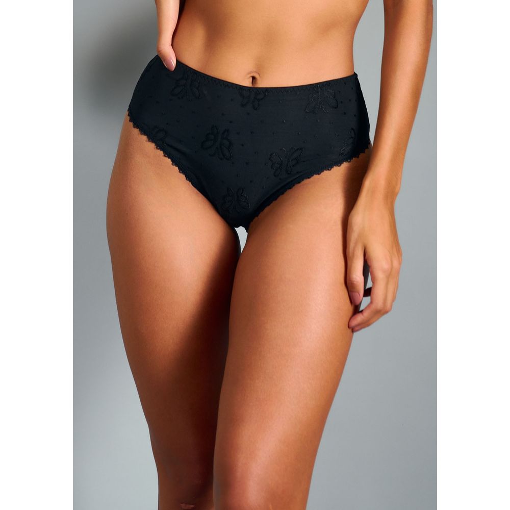 Calcinha Cintura Alta Laterais Médias Em Microfibra Trabalhada Fio Lycra Jéssica PRETO