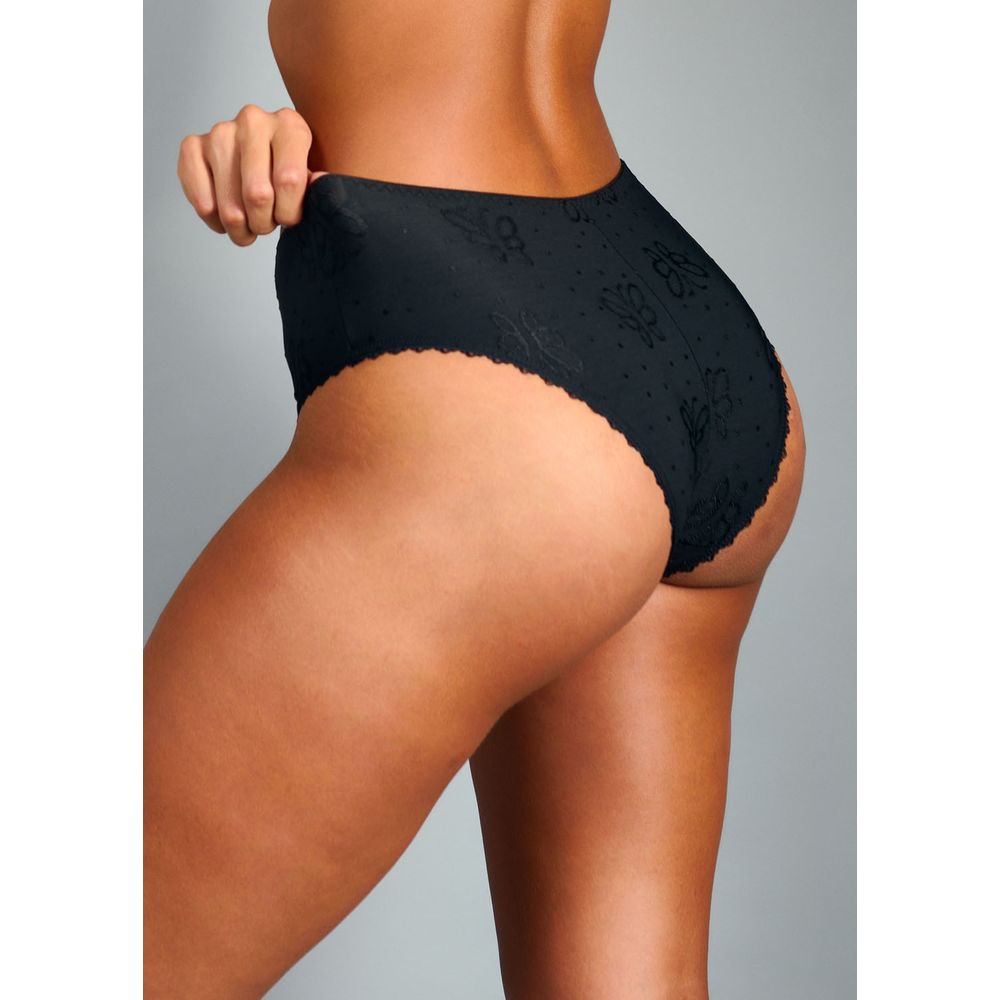 Calcinha Cintura Alta Laterais Médias Em Microfibra Trabalhada Fio Lycra Jéssica PRETO