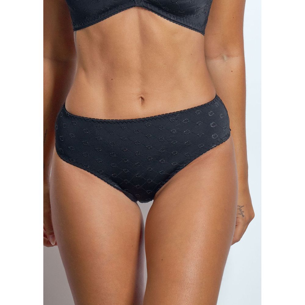 Calcinha Cintura Alta Laterais Médias Com Reforço Frontal Em Microfibra Trabalhada Fio Lycra Cuore PRETO