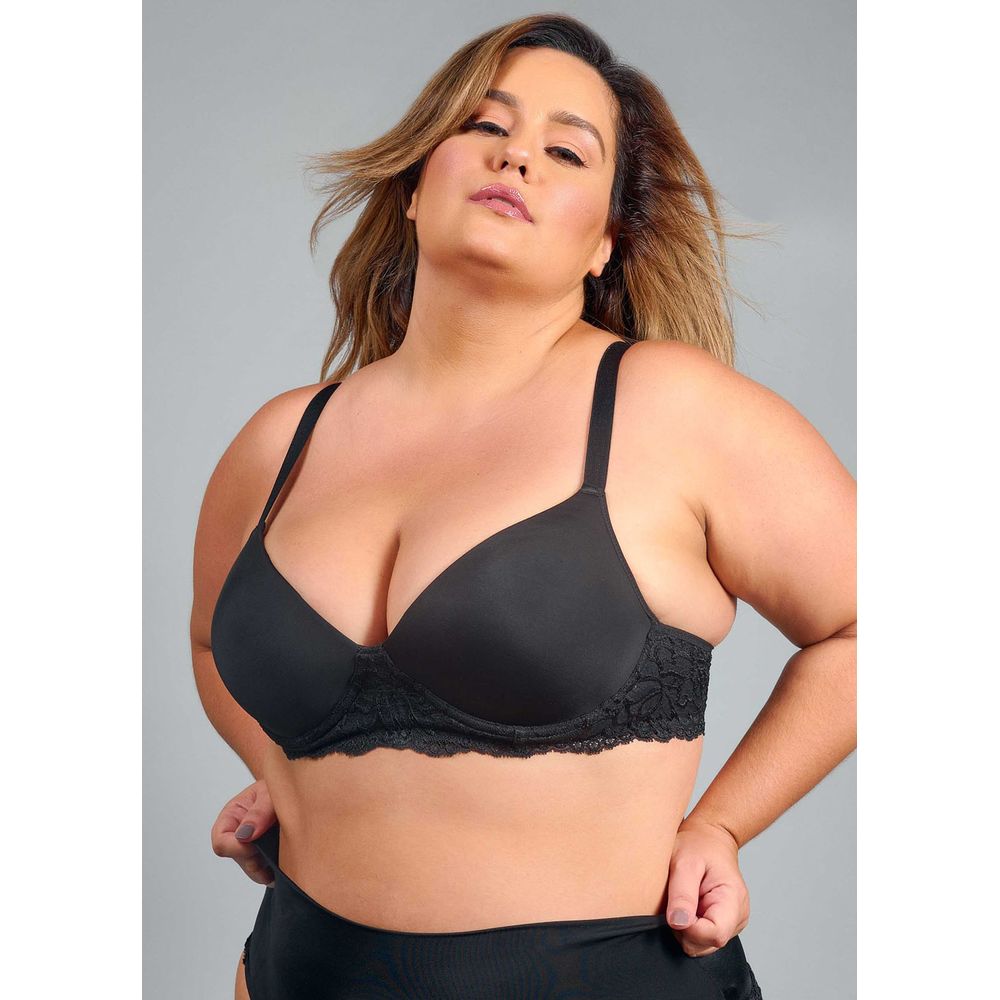 Sutiã Tradicional Com Bojo Com Aro Com Renda Pin Up Plus PRETO