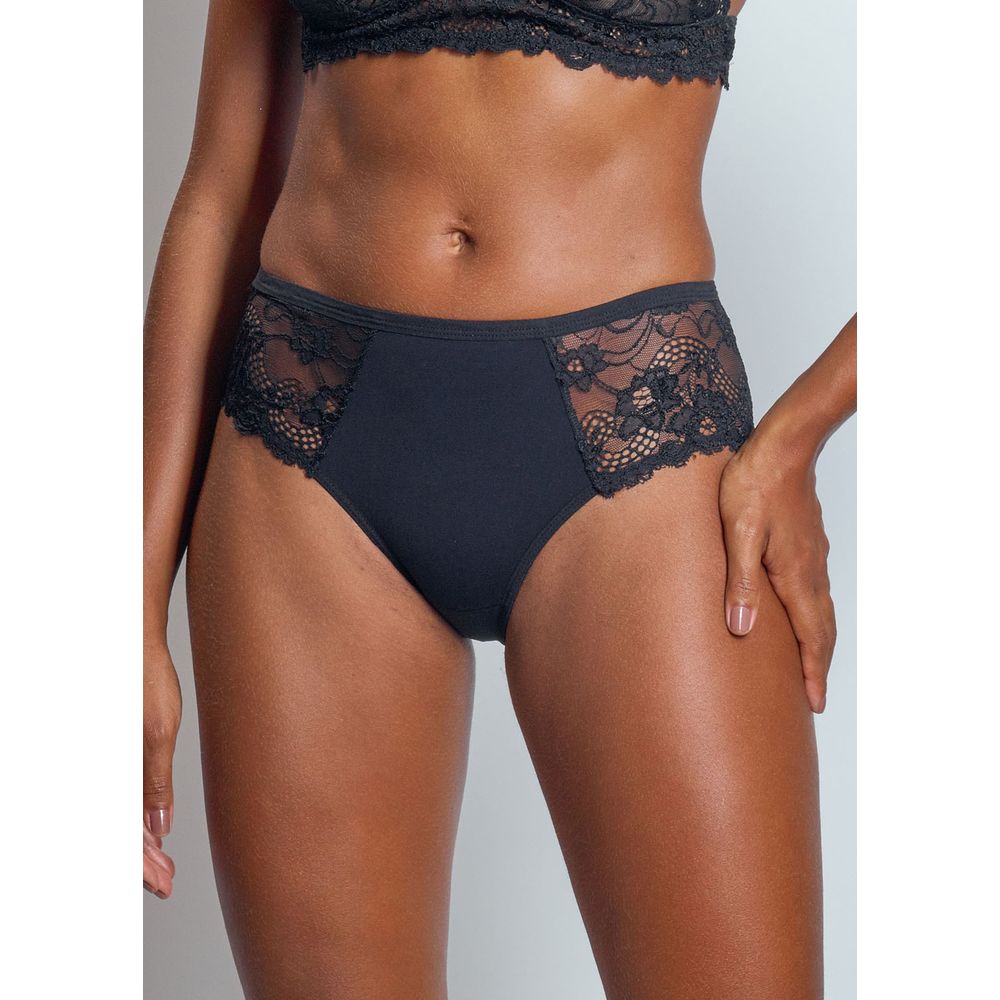 Calcinha Biquíni Lateral Em Renda Jasmine PRETO