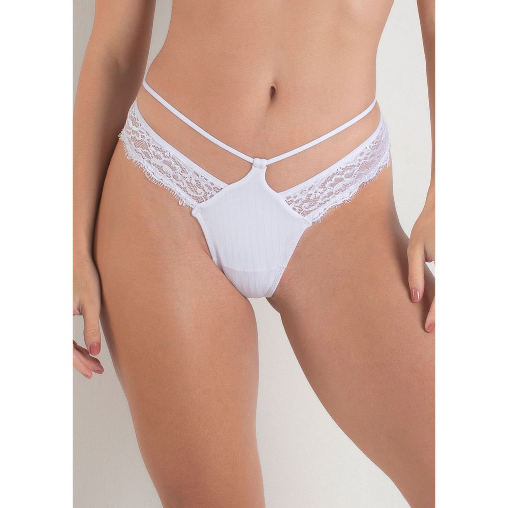 Calcinha Tanga Fio Com Renda Thalia BRANCO