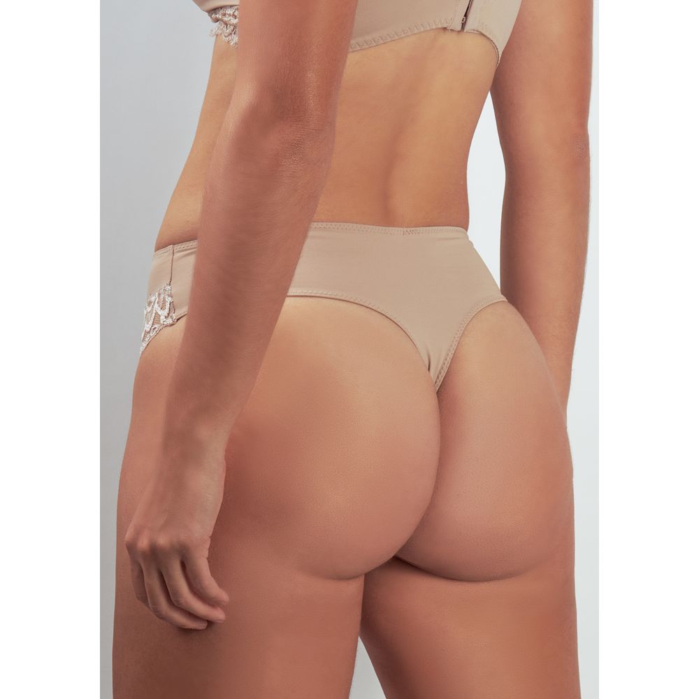 Calcinha Tanga Fio Dental Com Cós Largo Beatrice BEIGE FONCÉ