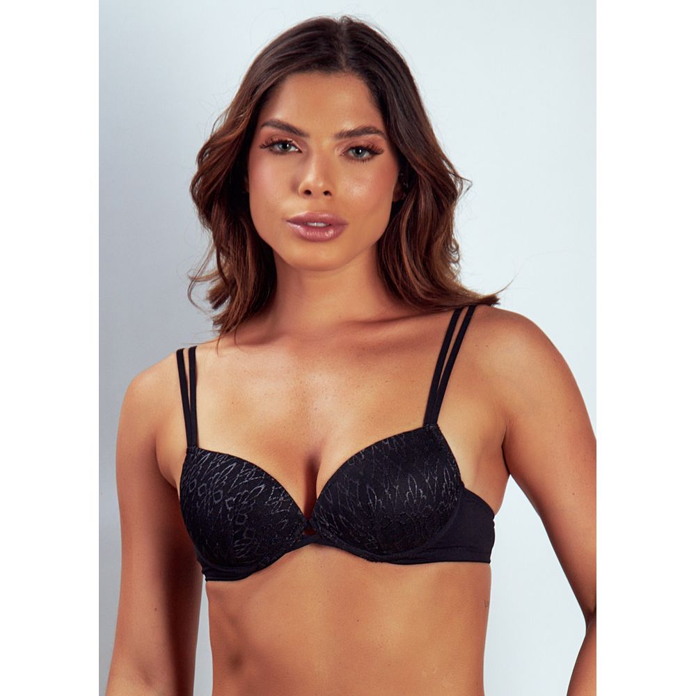 Sutiã Meia Taça Com Bojo E Aro Em Tule Bordado Sofia PRETO