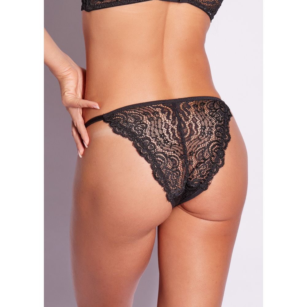 Calcinha Tanga String Com Regulagem Em Tule E Renda Amelie PRETO