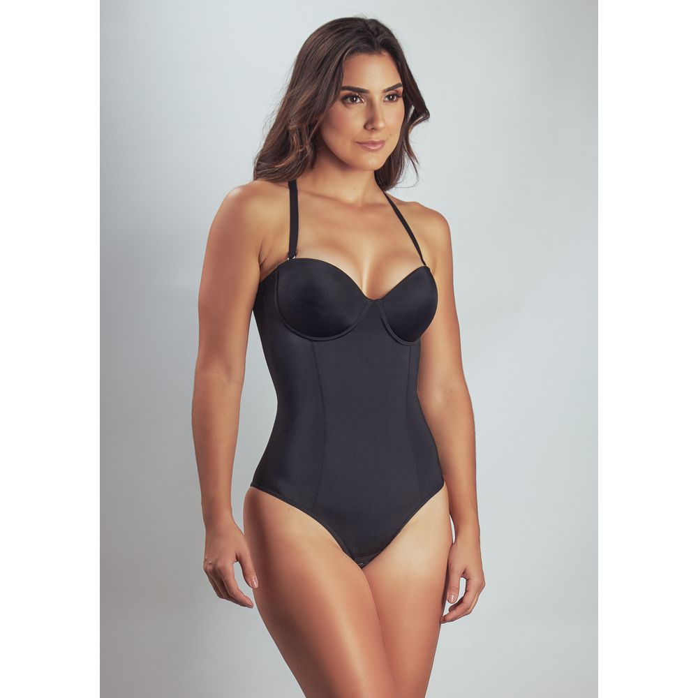 Modelador Body Com Bojo Reforço Frontal E Alça Removível Elegance PRETO