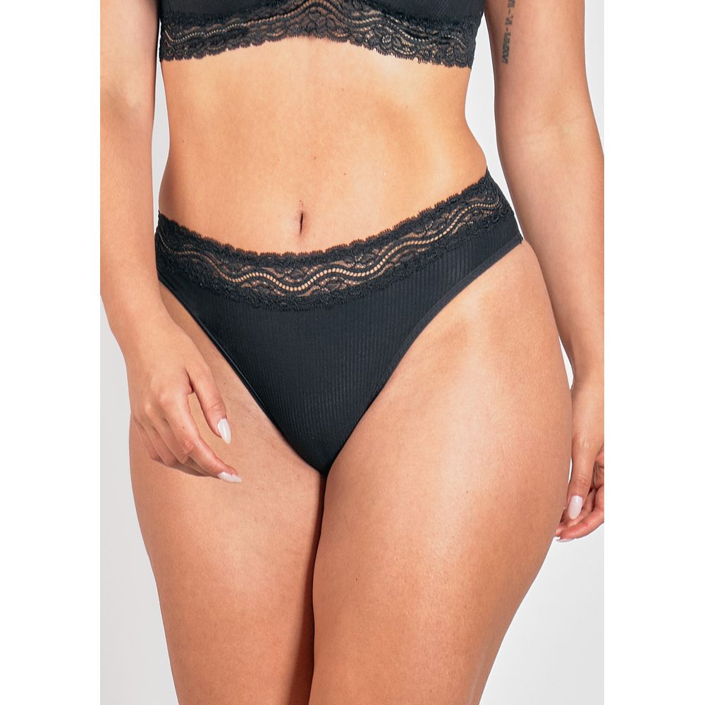 Calcinha Biquini Com Cintura Em Faixa De Renda Marjorie PRETO