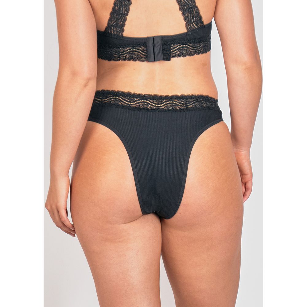 Calcinha Biquini Com Cintura Em Faixa De Renda Marjorie PRETO