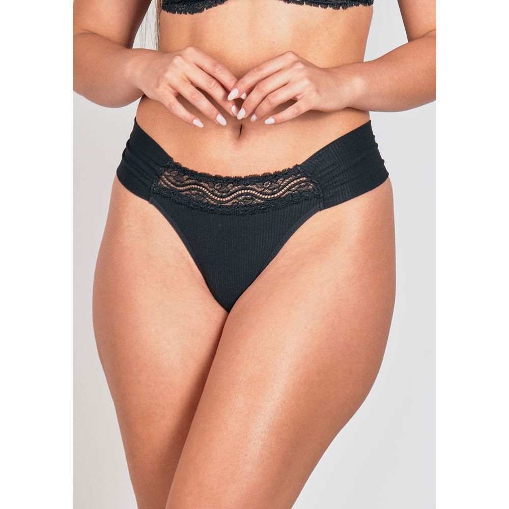 Calcinha Bombom Com Fio Sem Elásticos Nas Costas Marjorie PRETO