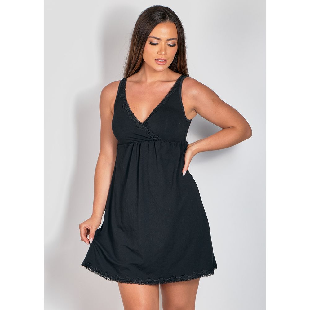 Camisola Amamentação em Modal com detalhe em renda Dreamy PRETO