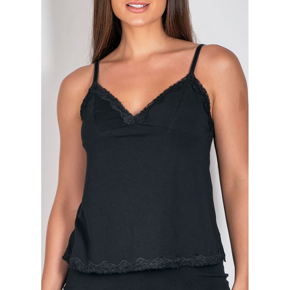 Camisete em Modal com detalhe em renda Dreamy PRETO