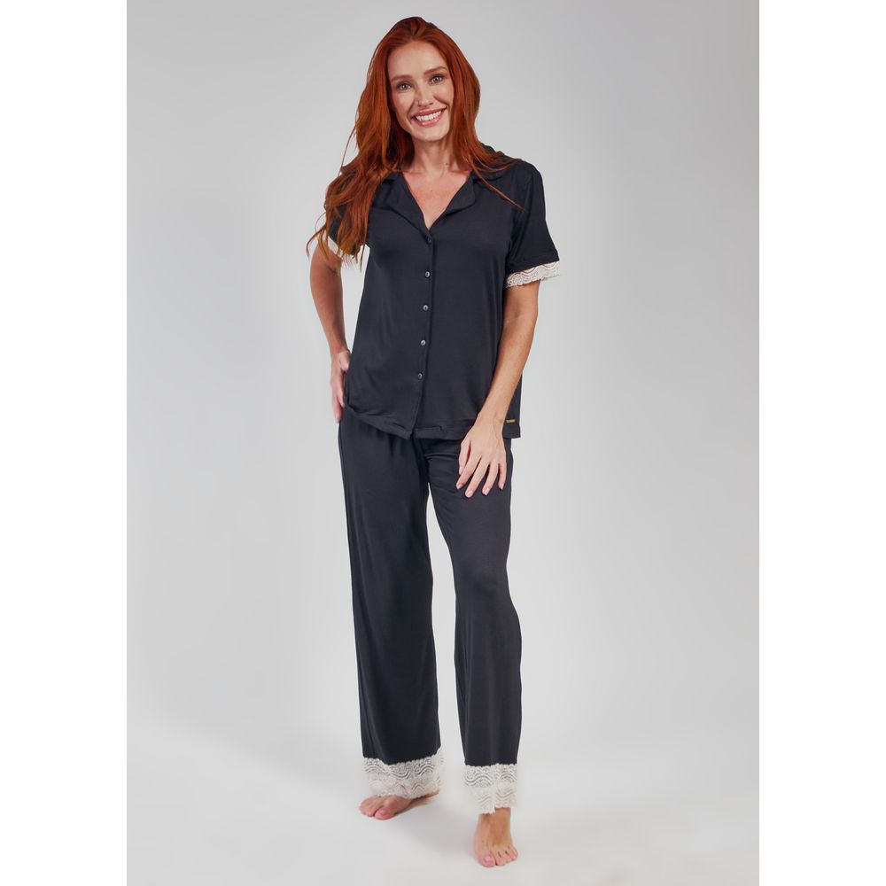 Pijama Calça e Camisa Manga Curta Serena PRETO