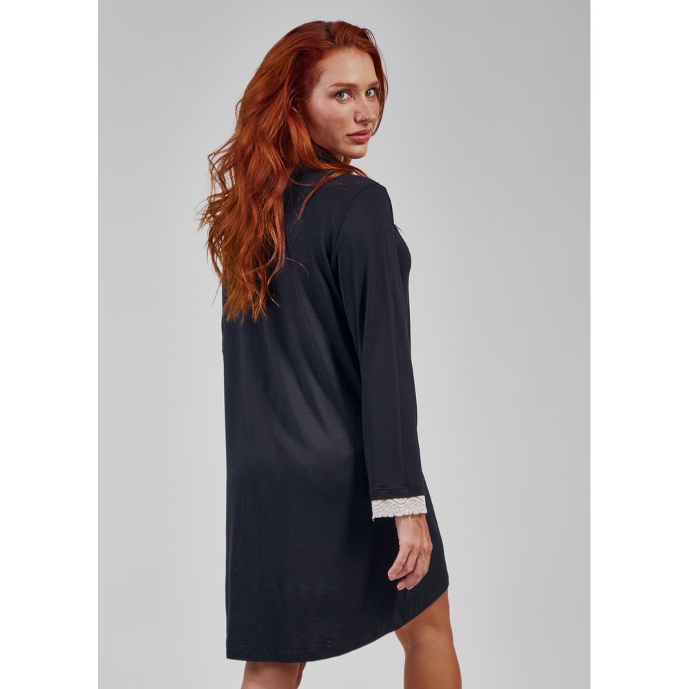 Camisola Midi de Botão e Manga Longa Serena PRETO