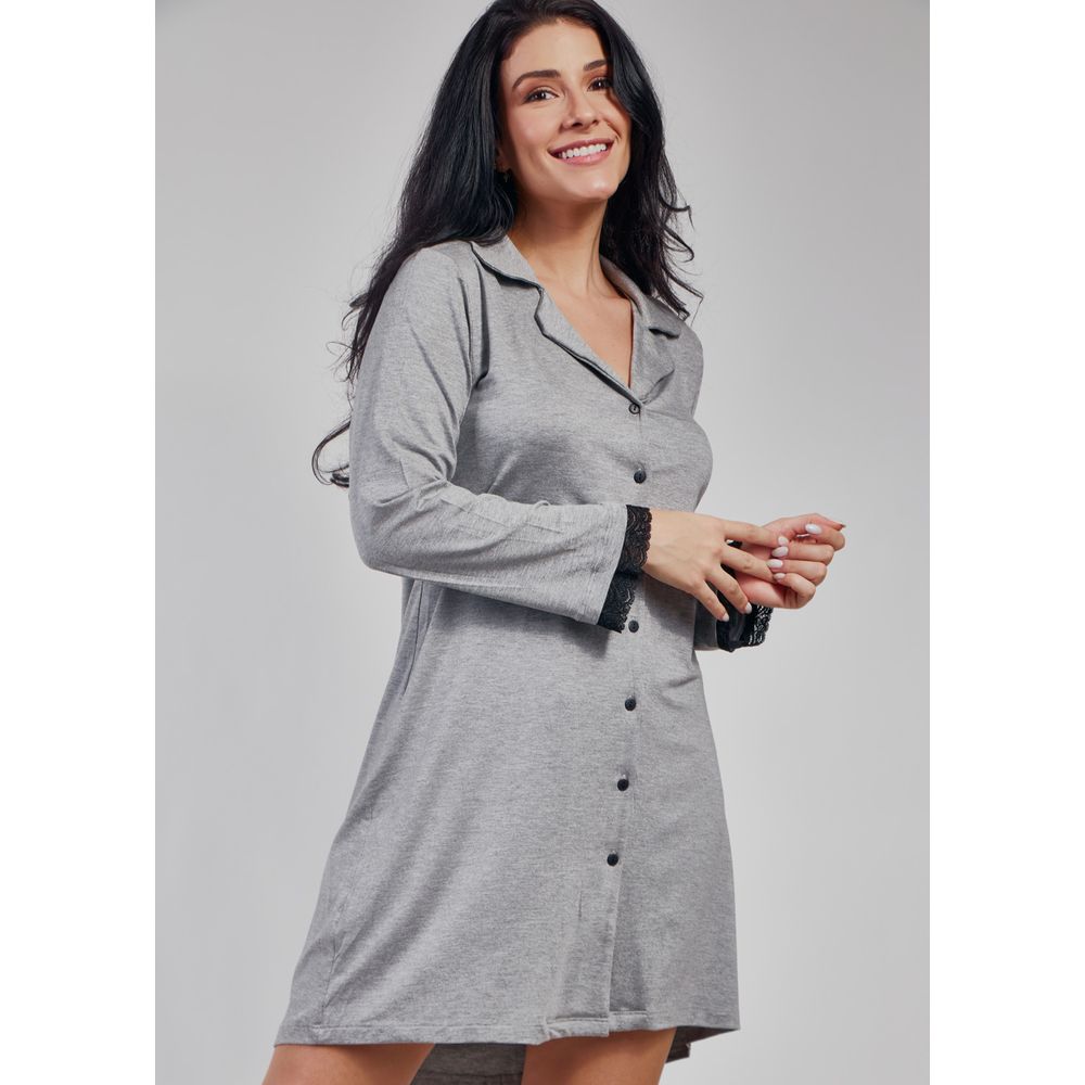 Camisola Midi de Botão e Manga Longa Serena PRATA