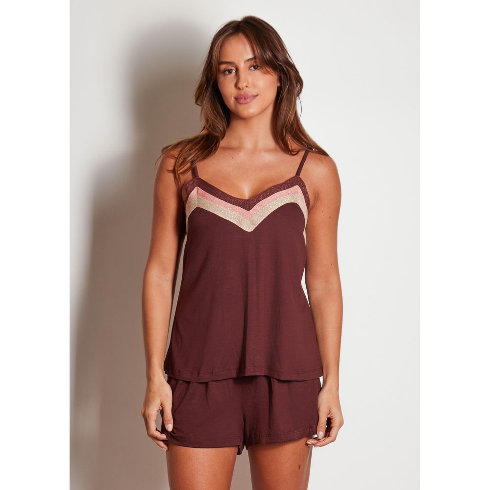 Shortdoll Loren Em Viscolycra e Tricot Loren MARROM