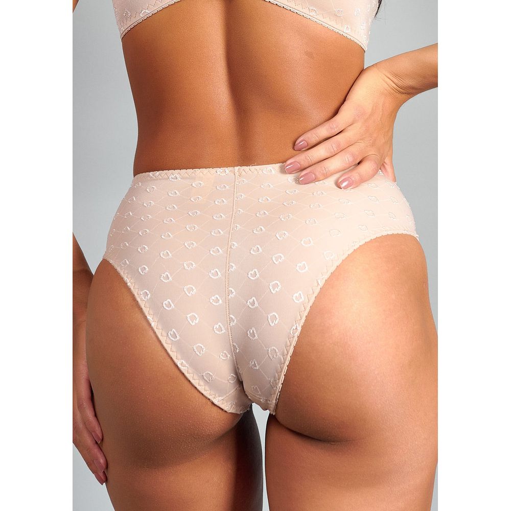 Calcinha Cintura Alta Laterais Médias Com Reforço Frontal Em Microfibra Trabalhada Fio Lycra Cuore BEIGE FONCÉ