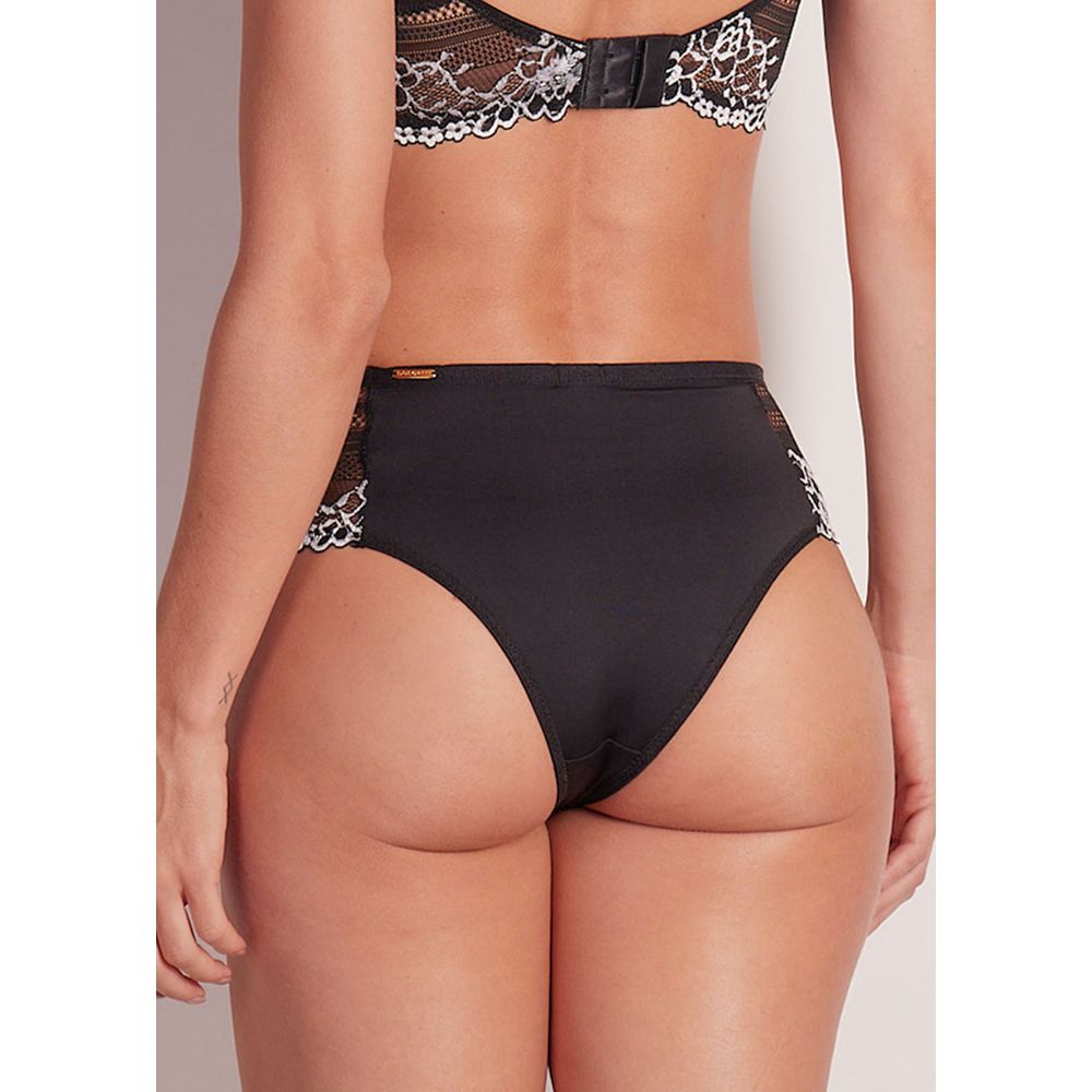 Calcinha Larga Em renda Bicolor Carol PRETO