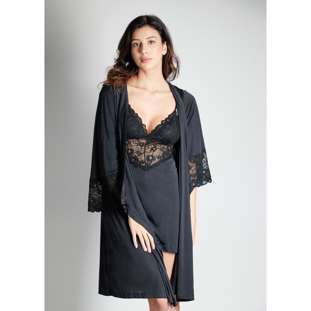 Robe Em Liganete E Renda Jasmine PRETO