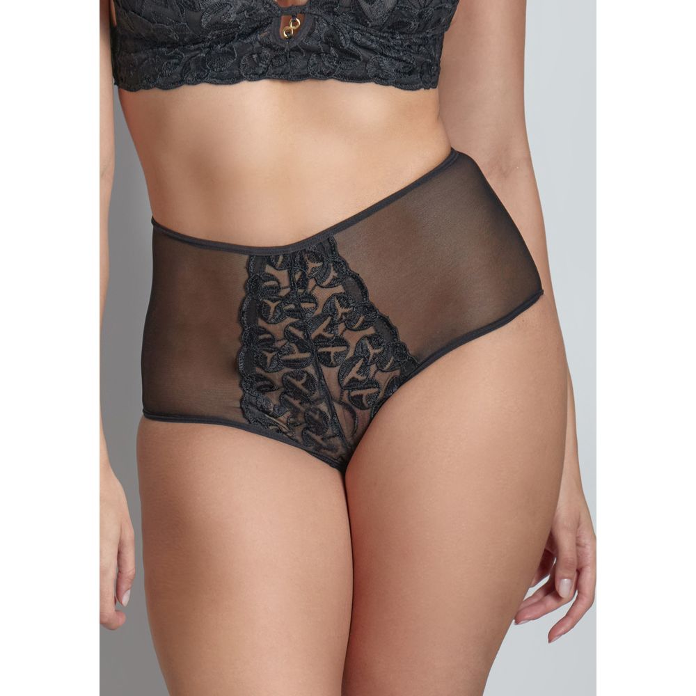 Calcinha Cintura Alta Em Tule E Renda Chloé PRETO