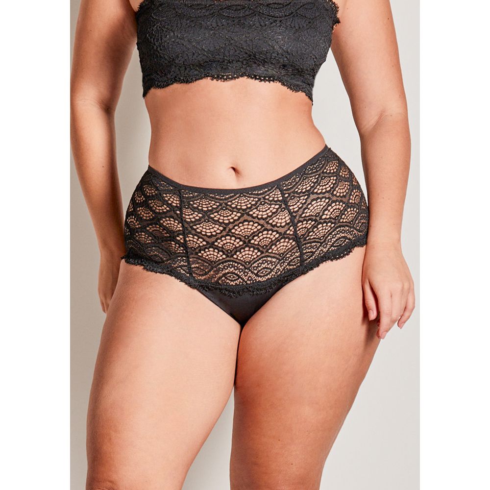 Calcinha Cintura Alta Em Renda Anastasia
 PRETO