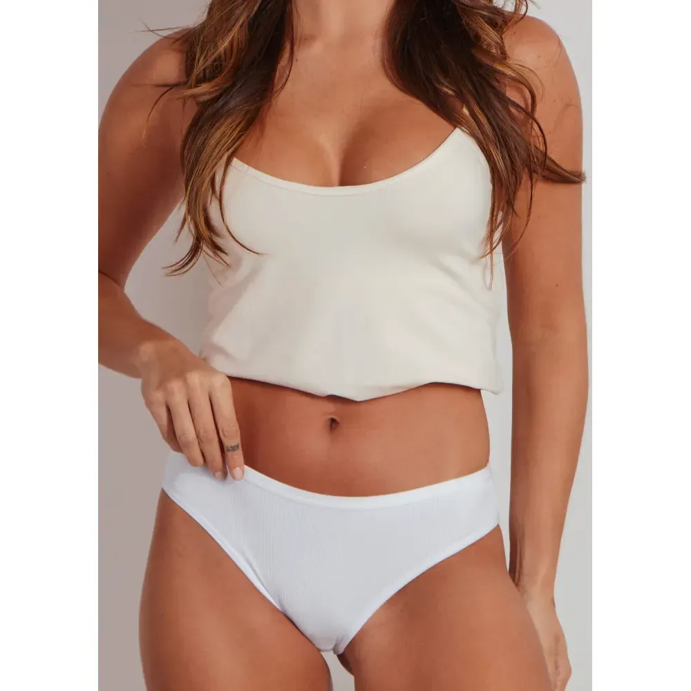 Kit 3 Calcinhas Biquíni Caneladas Vic BRANCO