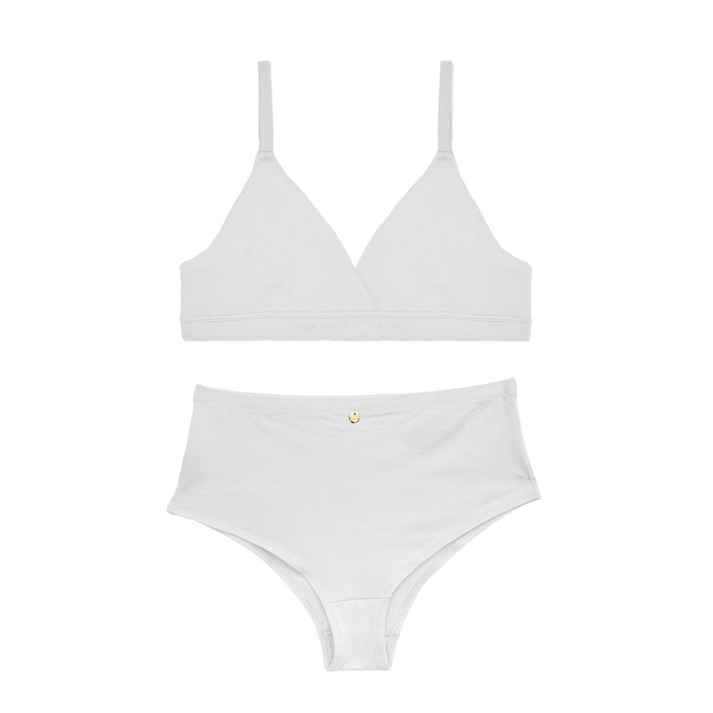 Conjunto Sutiã Triângulo e Calcinha Cintura Alta Cleo BRANCO
