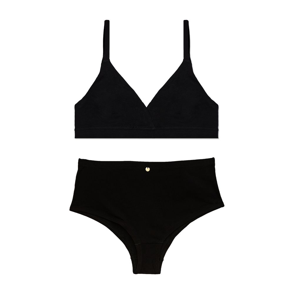 Conjunto Sutiã Triângulo e Calcinha Cintura Alta Cleo PRETO