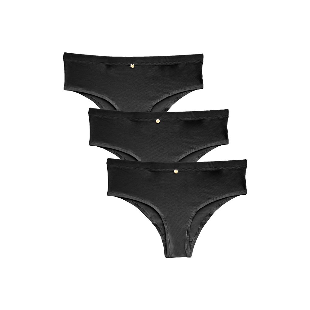 Kit 3 Calcinhas Biquíni Lateral Larga Cleo PRETO