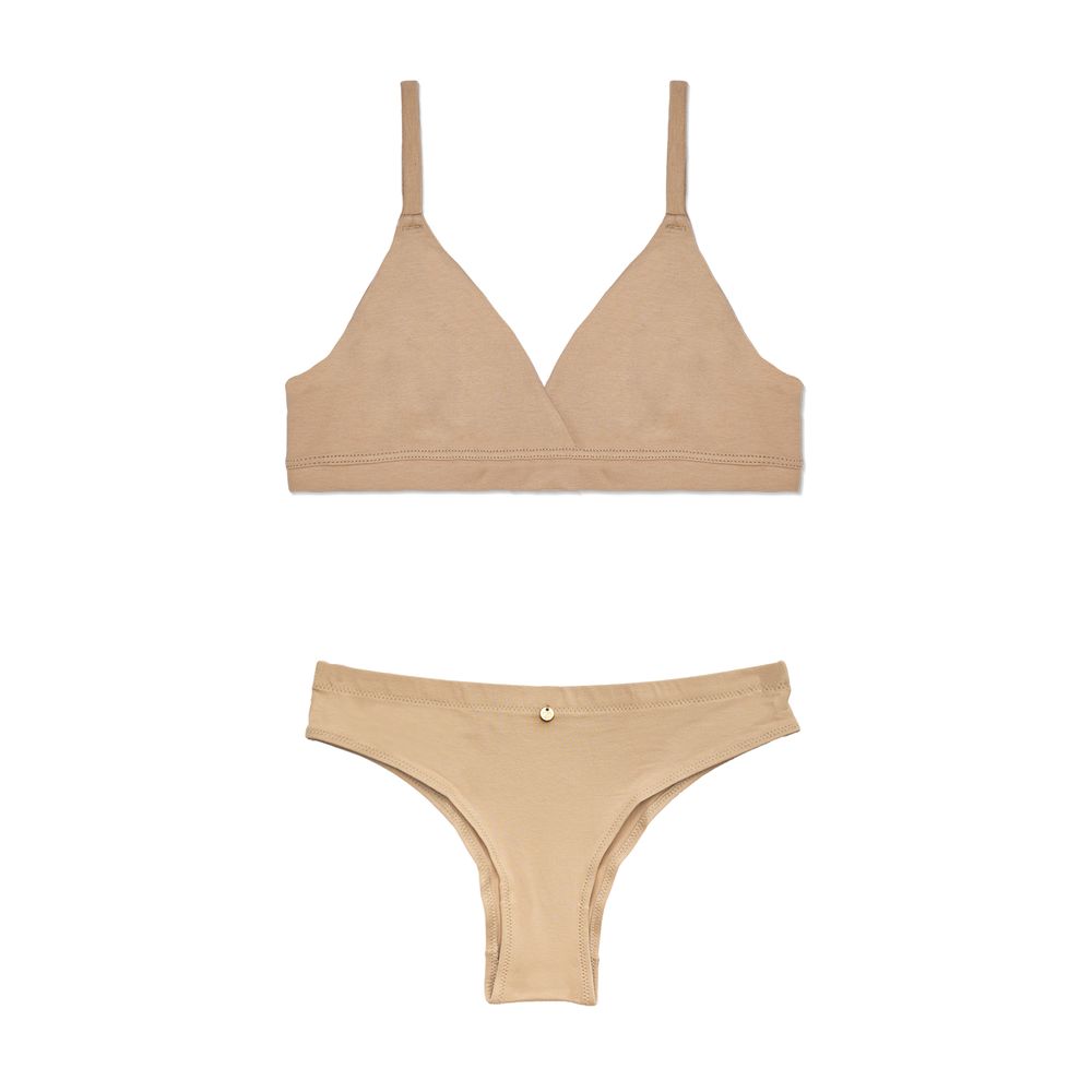 Conjunto Sutiã Triângulo e Calcinha Biquiní Média Cleo BEGE