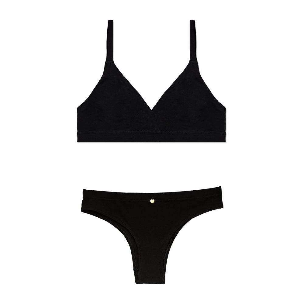 Conjunto Sutiã Triângulo e Calcinha Biquiní Média Cleo PRETO