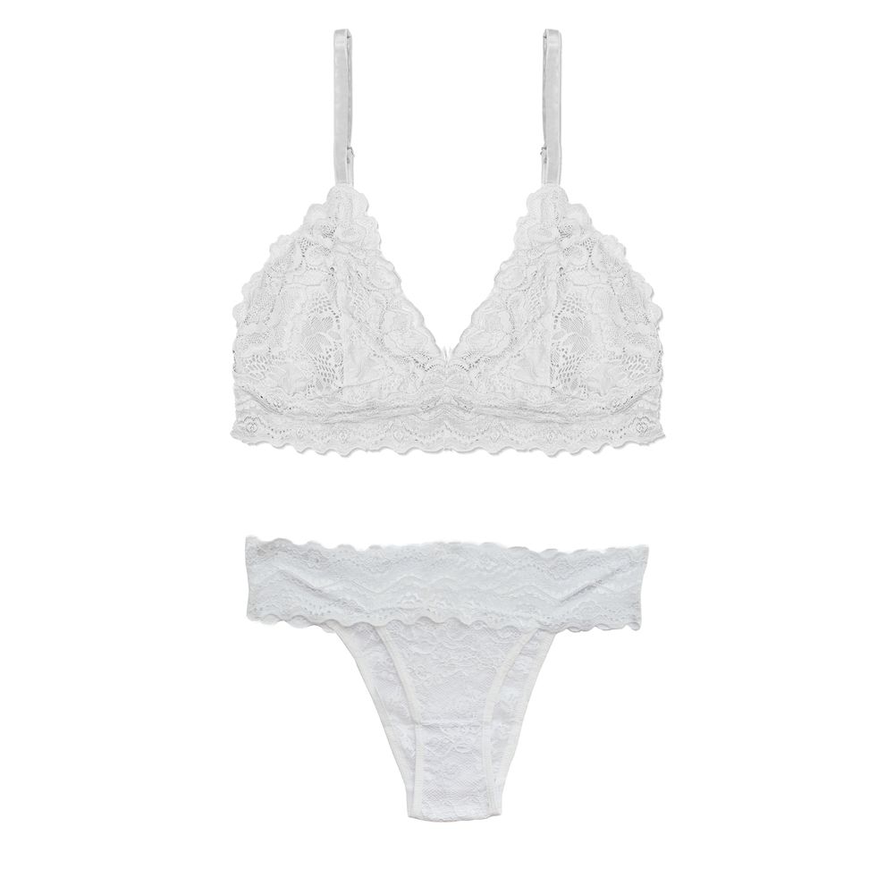 Conjunto Top e Calcinha Tanga Em Renda Maya BRANCO
