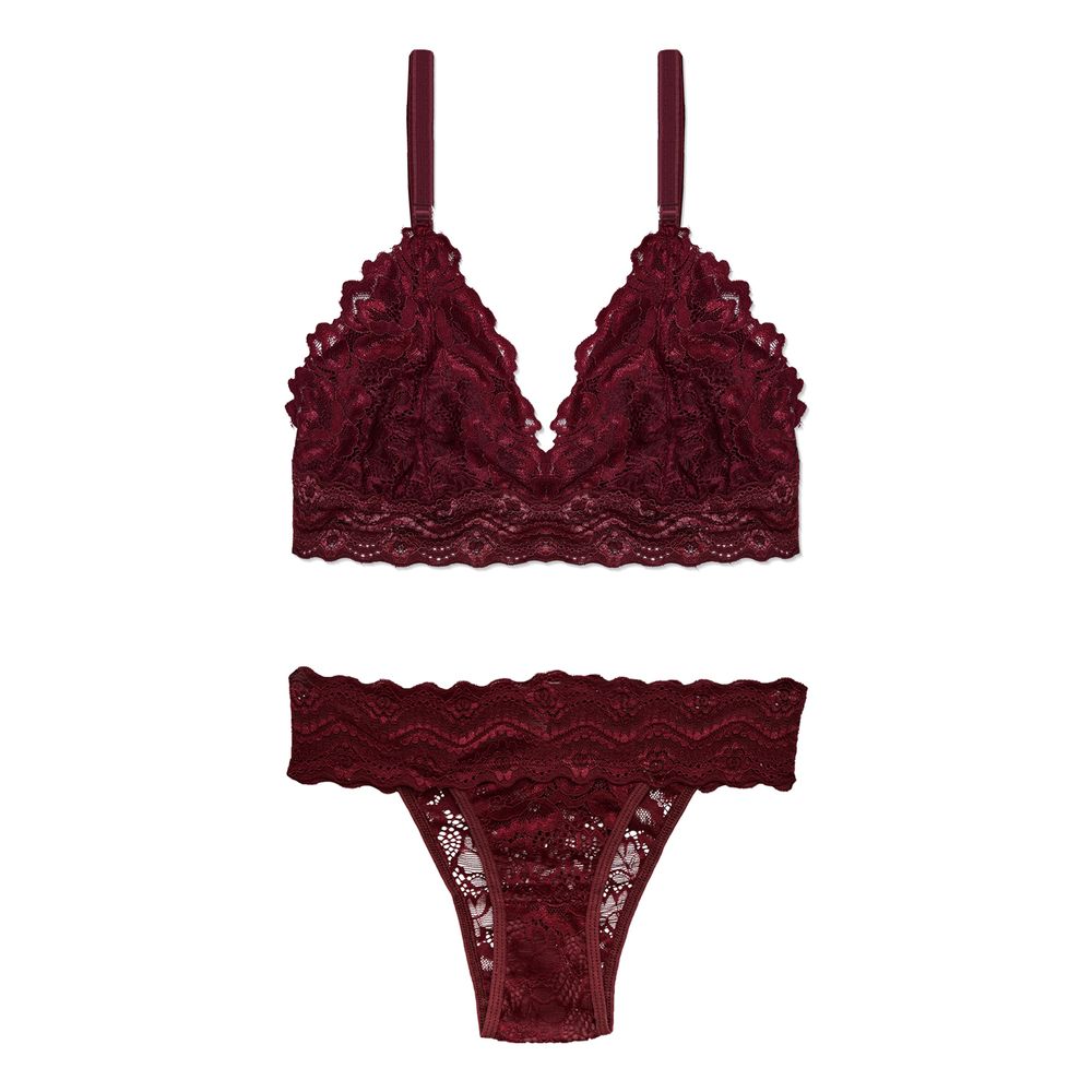 Conjunto Top e Calcinha Tanga Em Renda Maya GRENAT