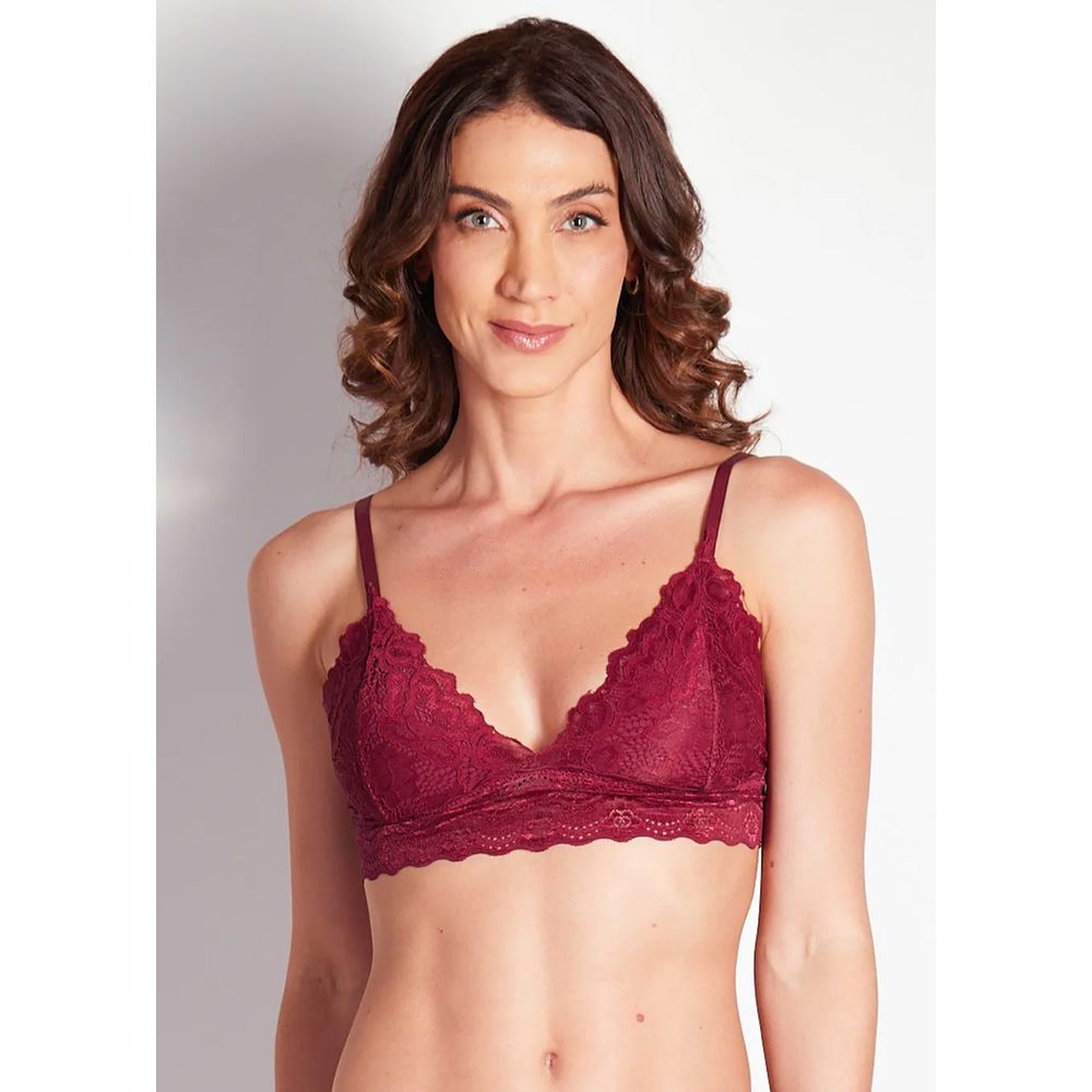 Conjunto Top e Calcinha Tanga Em Renda Maya GRENAT