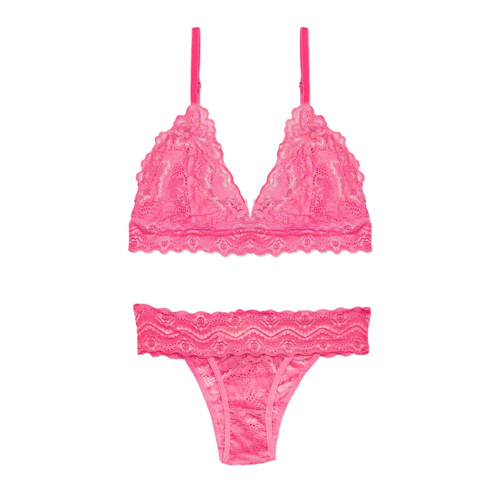 Conjunto Top e Calcinha Tanga Em Renda Maya ROSA PINK