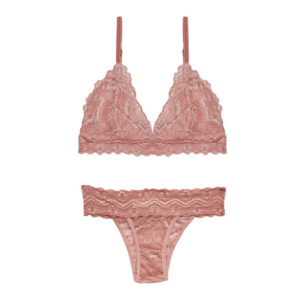 Conjunto Top e Calcinha Tanga Em Renda Maya ROSÊ