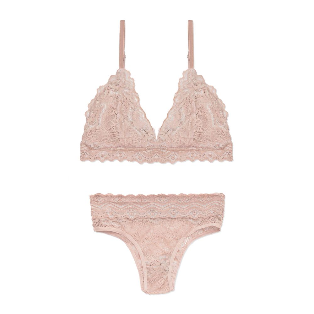 Conjunto Top e Calcinha Cintura Alta Em Renda Maya BEIGE FONCÉ