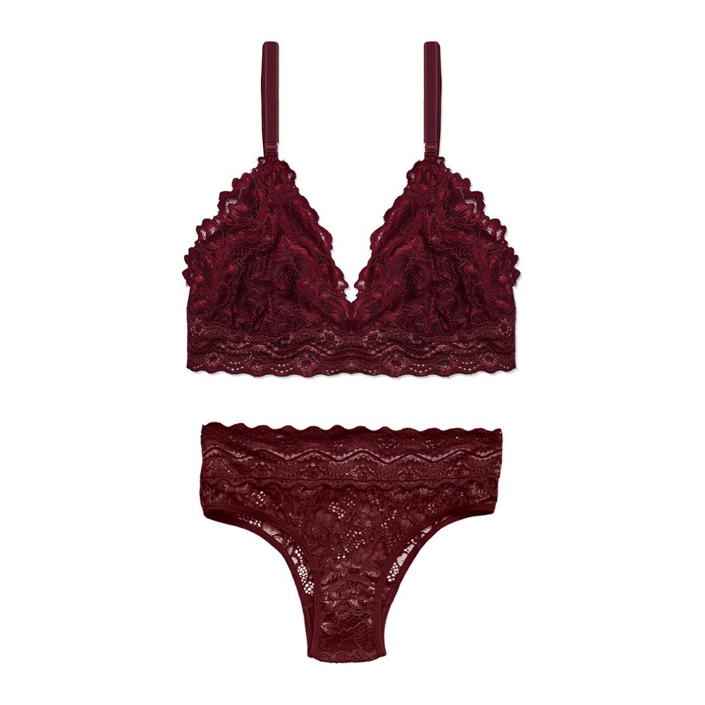 Conjunto Top e Calcinha Cintura Alta Em Renda Maya GRENAT