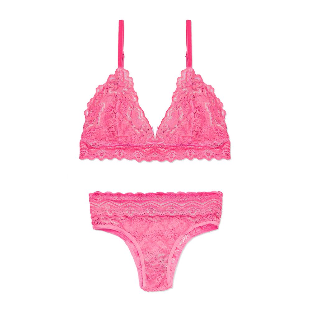 Conjunto Top e Calcinha Cintura Alta Em Renda Maya ROSA PINK