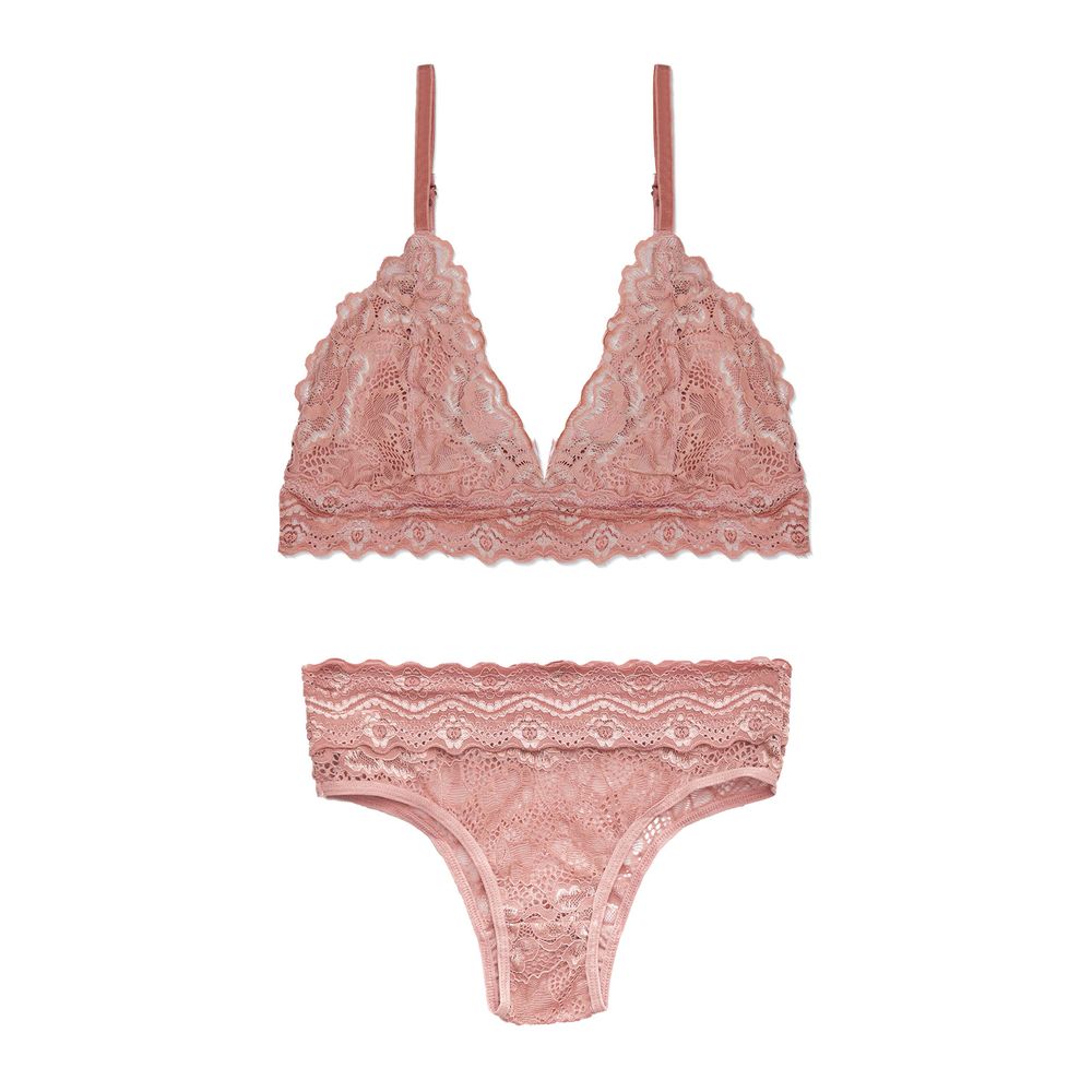 Conjunto Top e Calcinha Cintura Alta Em Renda Maya ROSÊ