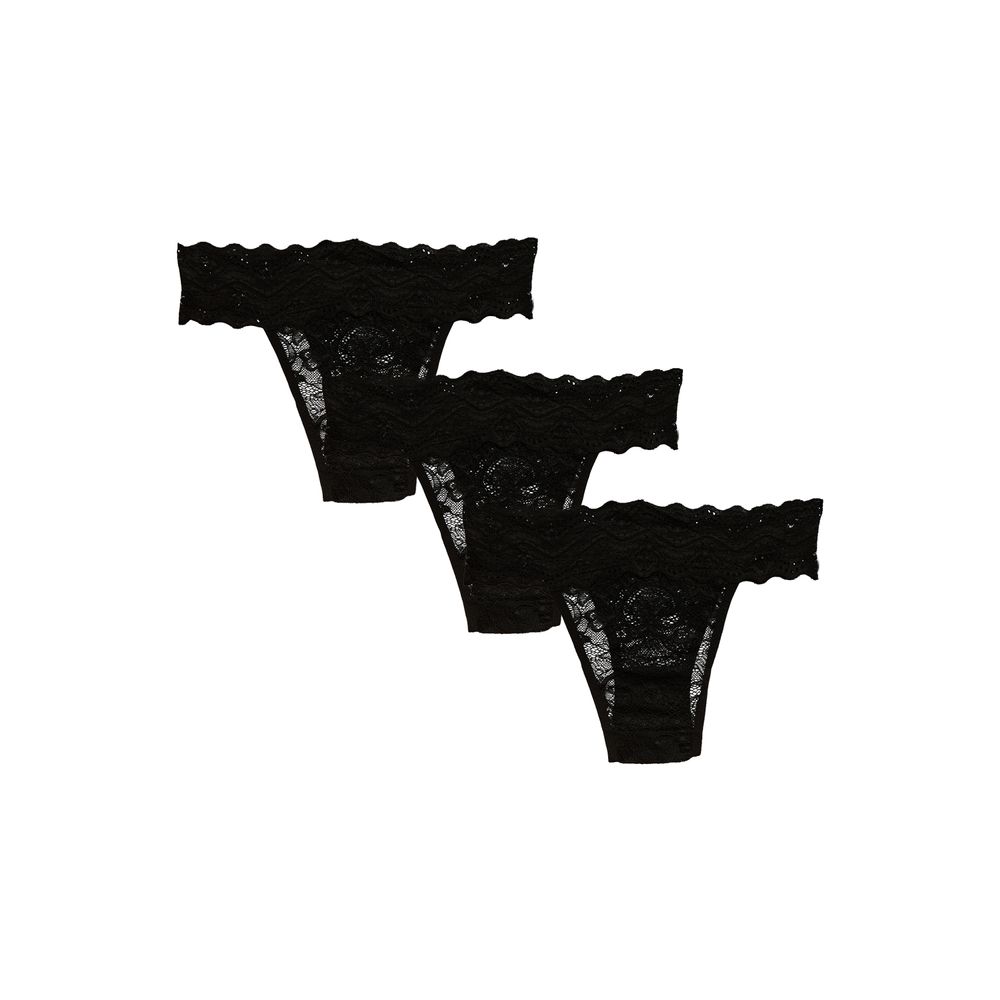 Kit 3 Calcinhas Tanga Em Renda Maya PRETO