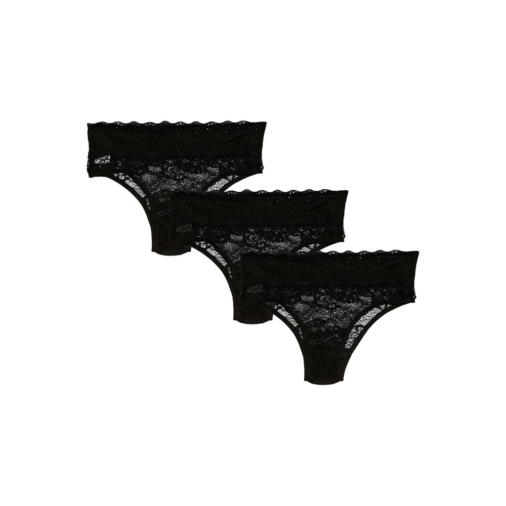 Kit 3 Calcinhas Cintura Alta Em Renda Maya PRETO