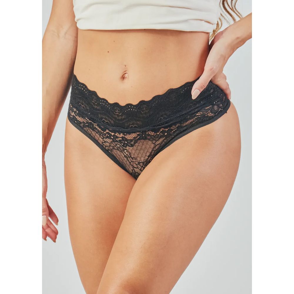 Kit 3 Calcinhas Cintura Alta Em Renda Maya PRETO