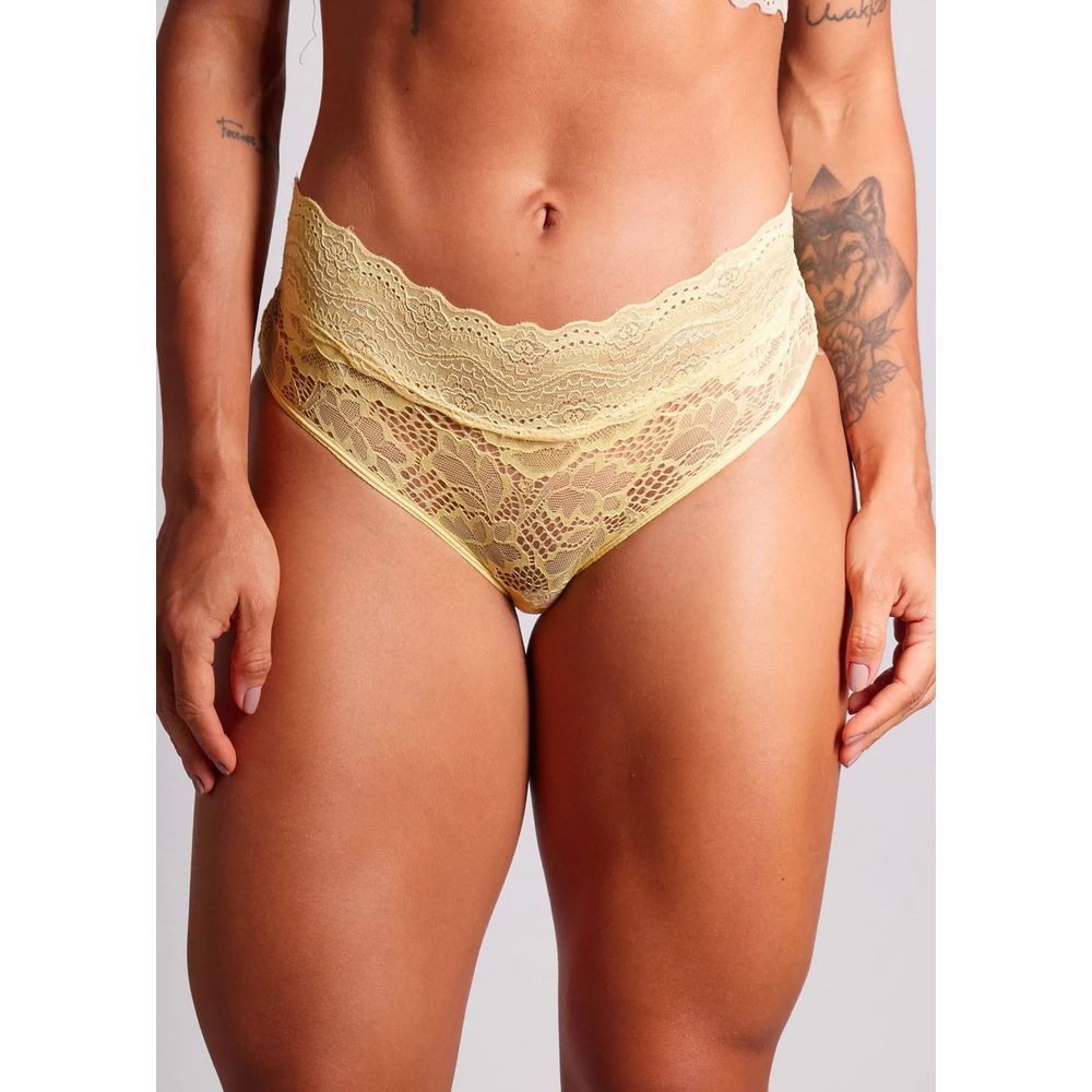 Kit 3 Calcinhas Cintura Alta Em Renda Maya AMARILLO