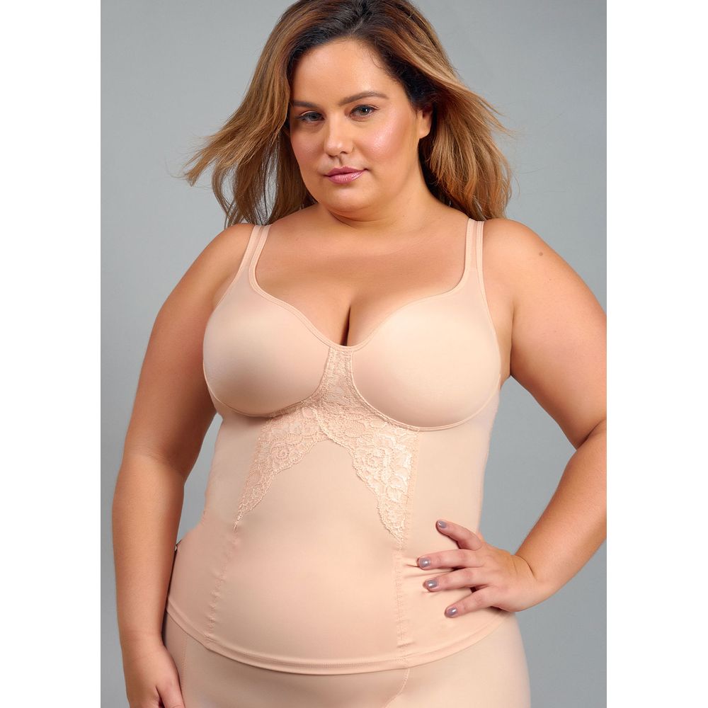 Modelador Camisete Com Renda e Sem Bojo, Em Tecido Duplo Sensual Redutora BEGE