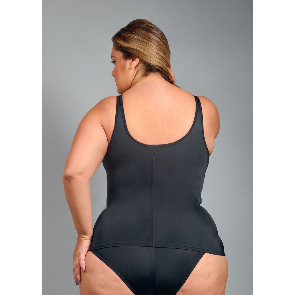 Modelador Camisete Com Renda e Sem Bojo, Em Tecido Duplo Sensual Redutora PRETO