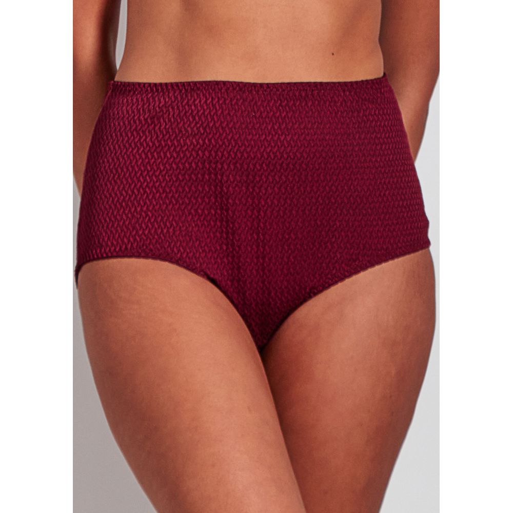 Calcinha Cintura Alta Lateral Larga em Microfibra Trabalhada Fio LYCRA® Mondrian GRENAT